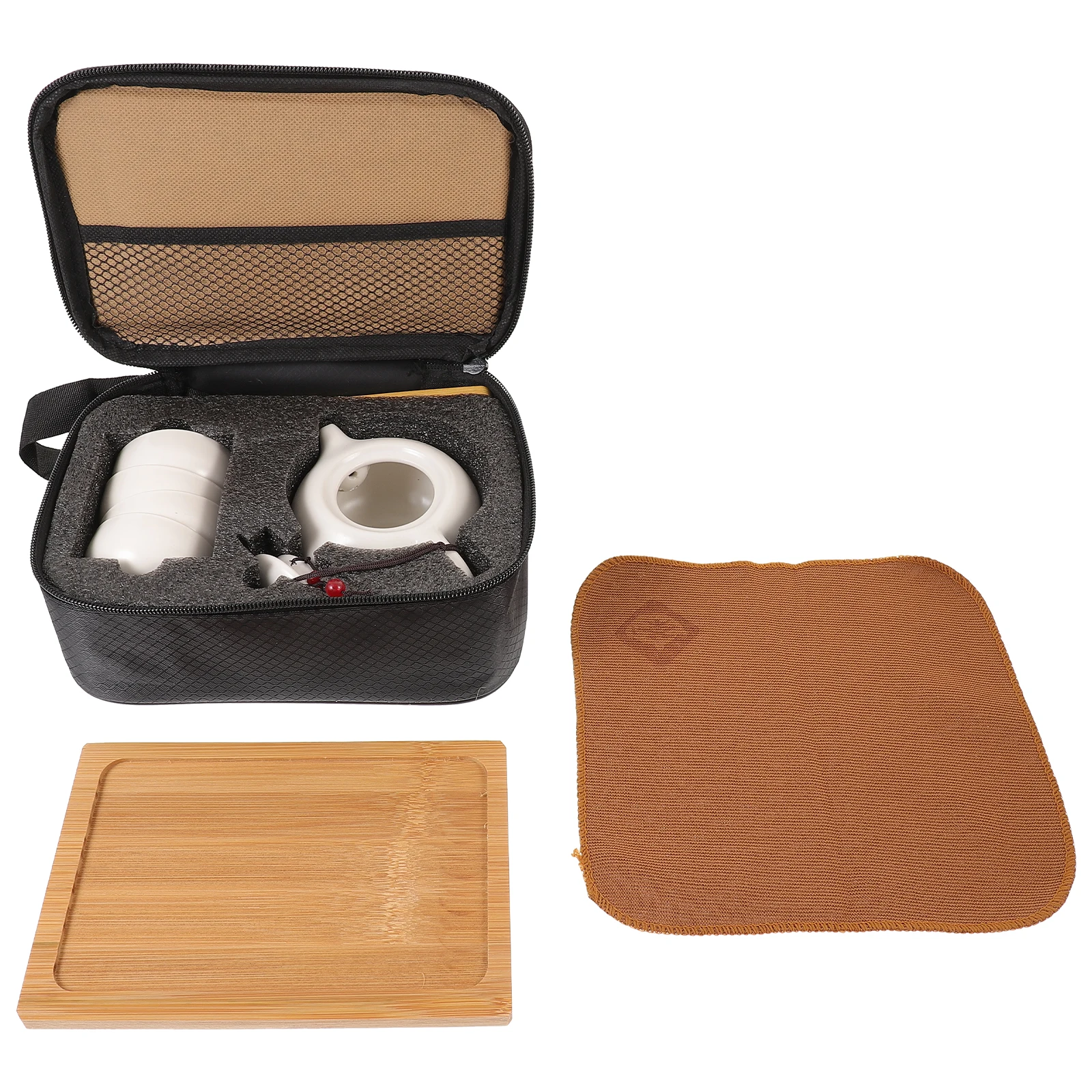 

1 set Portable Tea Set Travel Suit Ceramic Pot Teacup Set Chinese Teaware Kit with Storage Bag for Home Outdoor Use for Families