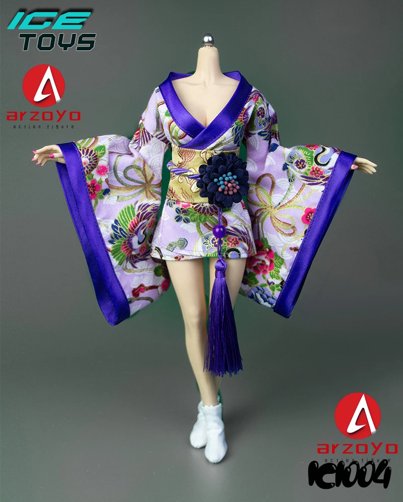 رداء حمام من ICE TOYS IC1004 للنساء طراز 1/6 مطبوع عليه كيمونو رداء حمام ملابس الجندي مقاس 12 بوصة دمى على شكل جسم