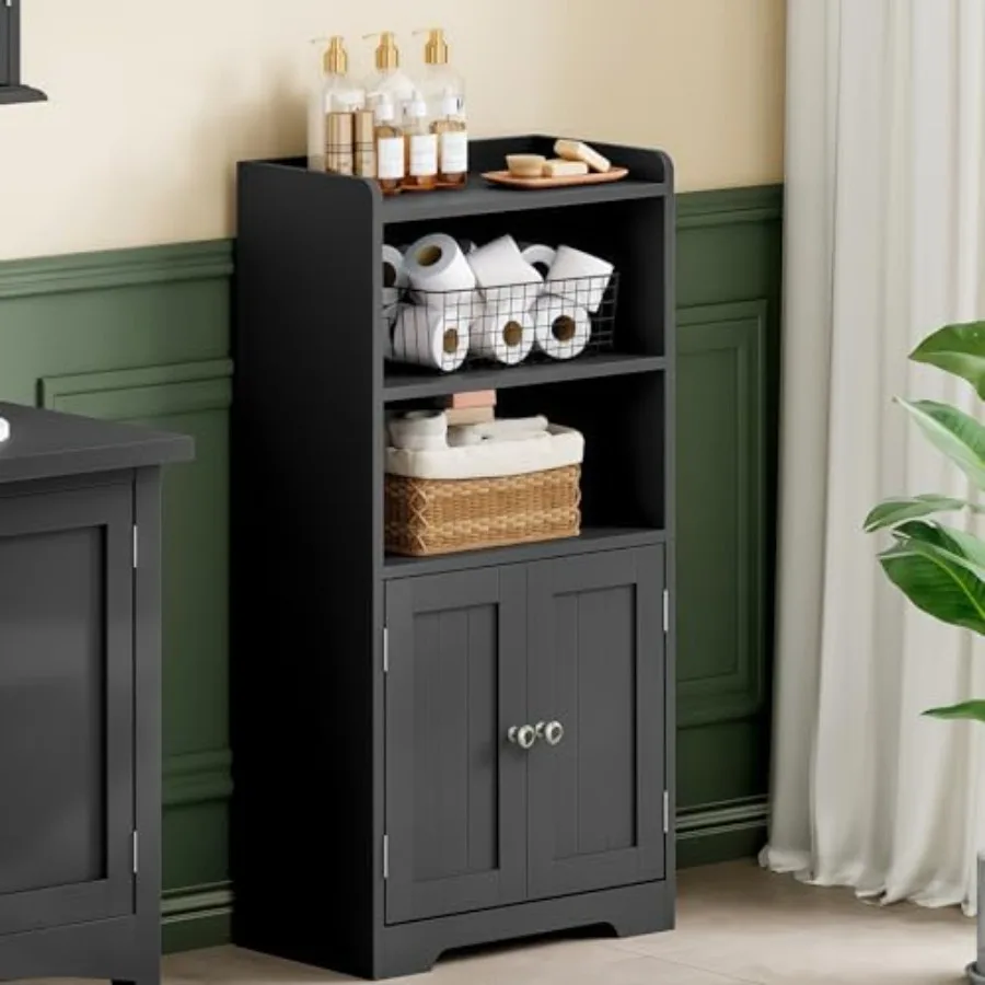 

Small Bathroom Storage Cabinet Narrow Toilet Paper Cabinet with 2 Doors and Shelves Freestanding Floor Cabinet for Small Spaces