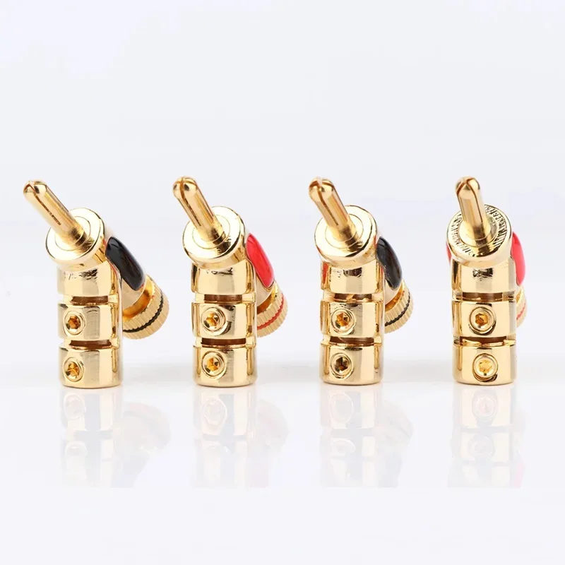 4pcs/set 45 Dgree Locking Banana Plug High Performance Audio Banana Connectors For Hifi Speaker Cable 24K Gold Plated