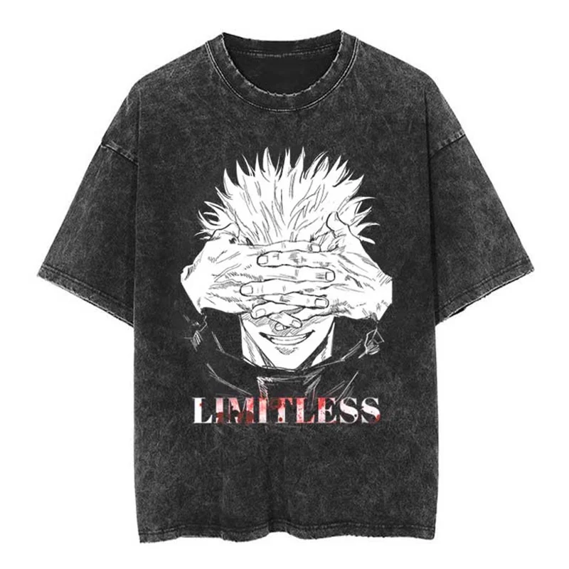 Jujutsu Kaisen Yuji Itadori & Ryomen Sukuna Split Face Printed T-shirt Men's and Women's Washed T-shirt High Quality T-shirt
