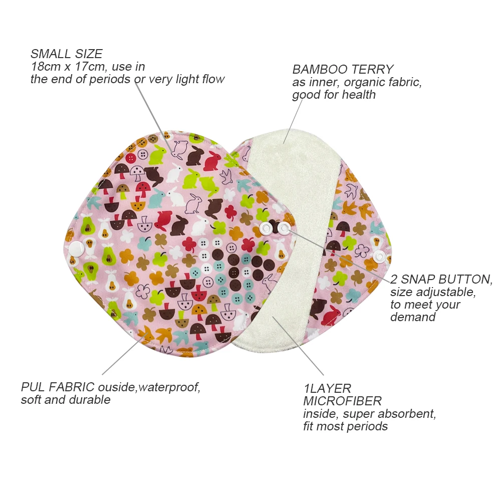 10Pcs Bamboo Fiber Reusable Sanitary Pads 17cm Washable Menstrual Pads Soft Breathable Panty Liners for Women