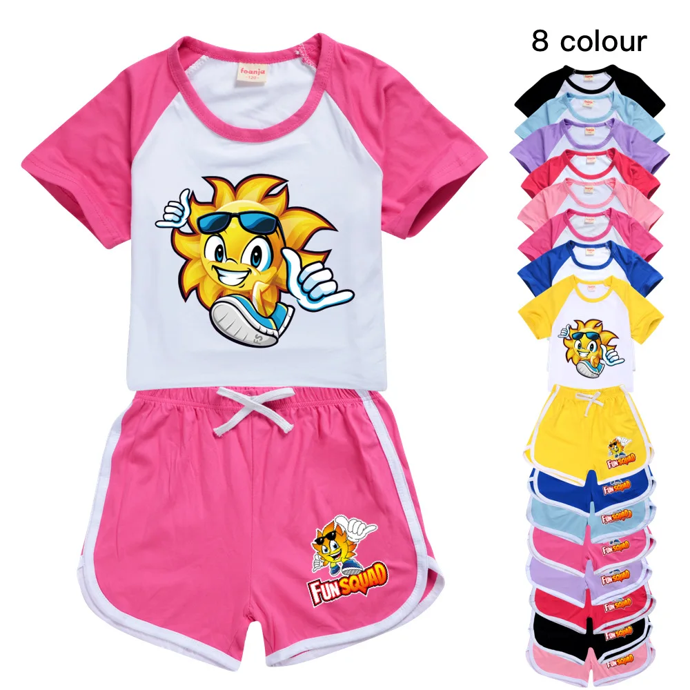 New Summer Kids Clothes Fun Squad Gaming Print Suits Toddler Girls Sets Top+shorts Sets Sports Suit Casual Baby Sets Boy Clothes