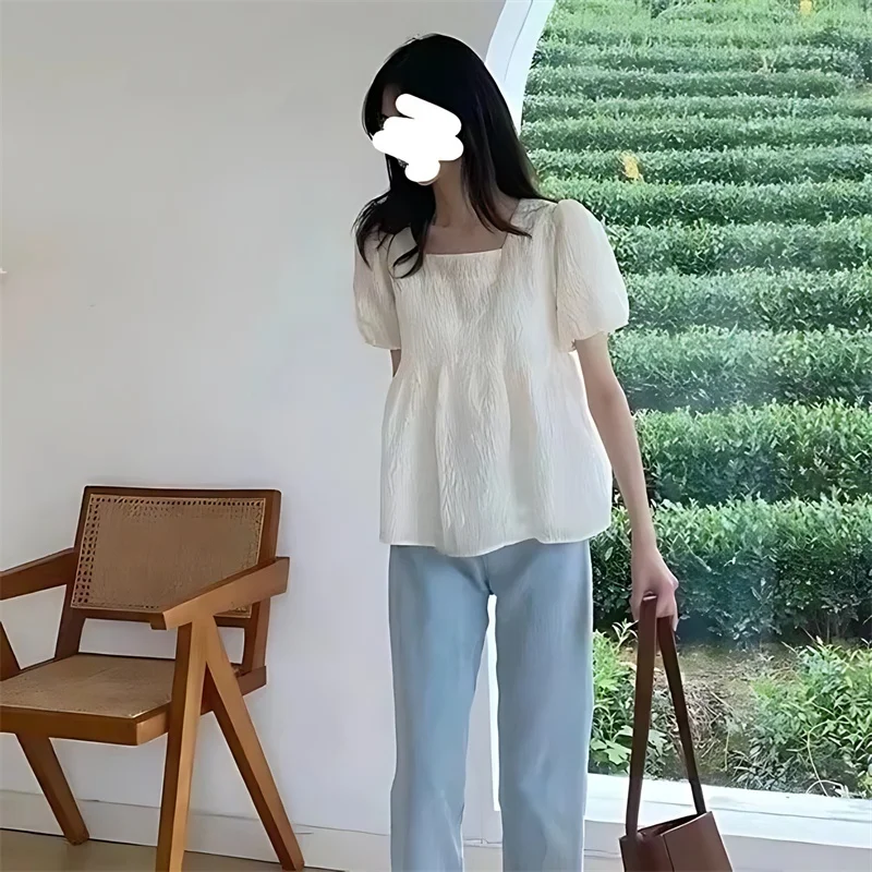 

Рубашки с коротким рукавом, женские облегающие рубашки Clacive для студентов, рабочая одежда, короткие швы, оригинальная этническая художественная рубашка среднего возраста