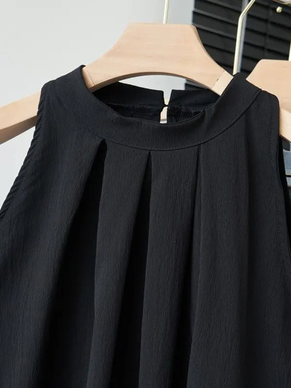 Été nouveau Design coréen Sle Svel Ne suspendu ample couleur Pure gilet femmes Faionable haut rond Ne ort Sve
