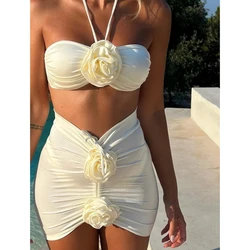 Maillot de bain en dentelle florale pour femmes, ensemble 3 pièces sexy, micro bikini, style brésilien, vêtements de plage, 2024