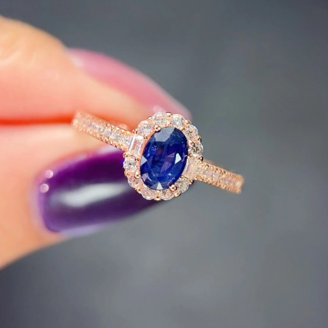 

Solid 925 Silver Gemstone Ring Natural Sapphire Ring for Engagement 5mm*7mm 0.7ct Genuine Sapphire Jewelry with Certificate