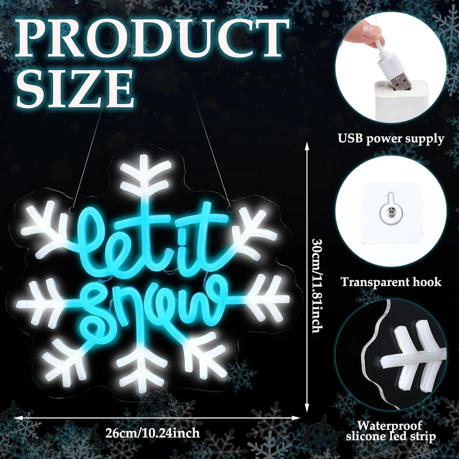 Christmas Snowflake LED Neon Sign Window Snowflake Light Decoration USB Dimmable Christmas Party Neon Light Xmas Party Gift