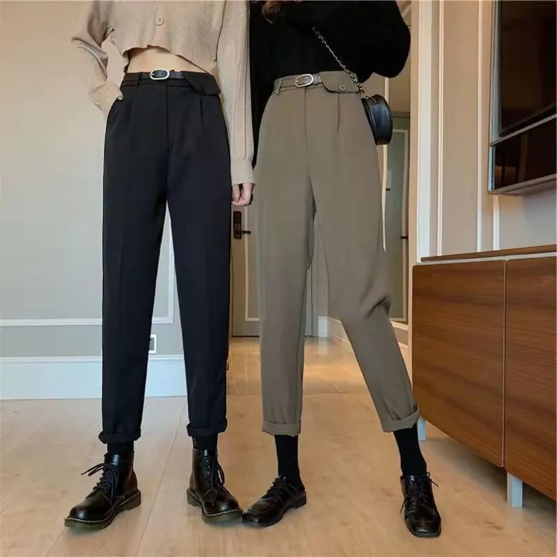 Pantalones Harlan de cintura alta para mujer, fajas de Color sólido, moda informal, Formal, oficina, coreana, primavera y otoño