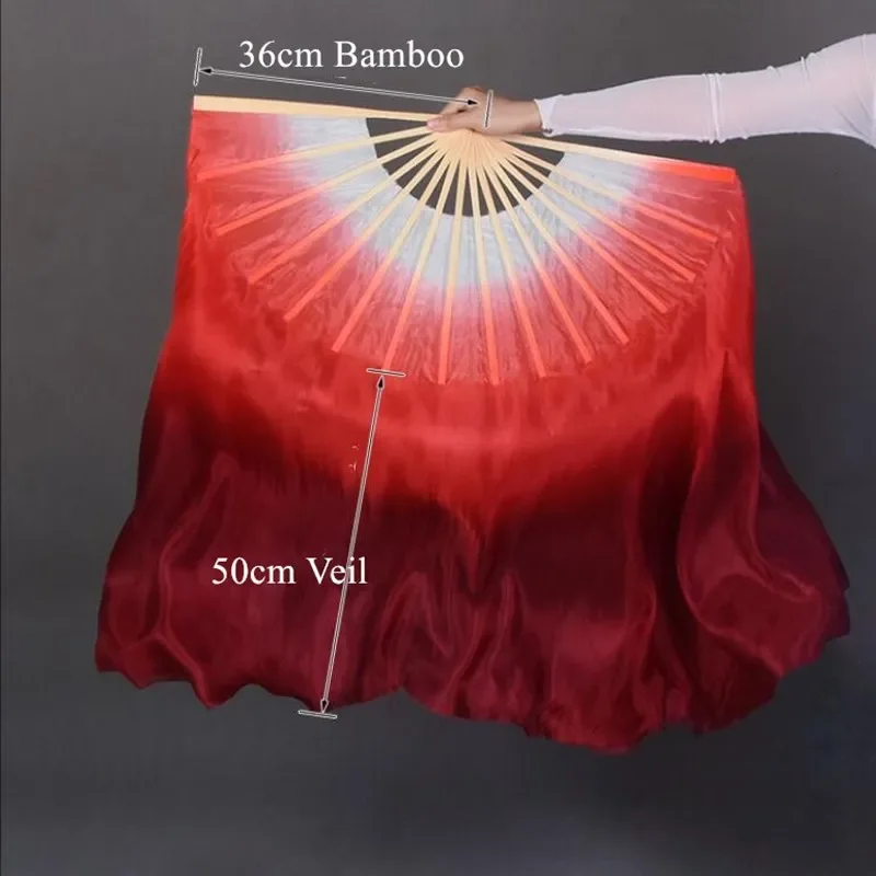 ثنائي اللون الحرير الحقيقي الخيزران الرقص الشعبي مروحة الصينية اليدوية الرقص الشرقي المشجعين الفن الشعبي مروحة أبيض أحمر التدرج متنوعة الحجم #4