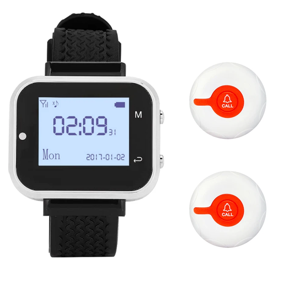 2PCS Wireless Call Buttons With 1 Watch Receiver Nurse Calling System Elderly Care Pager For Clinic Hospital Home Care