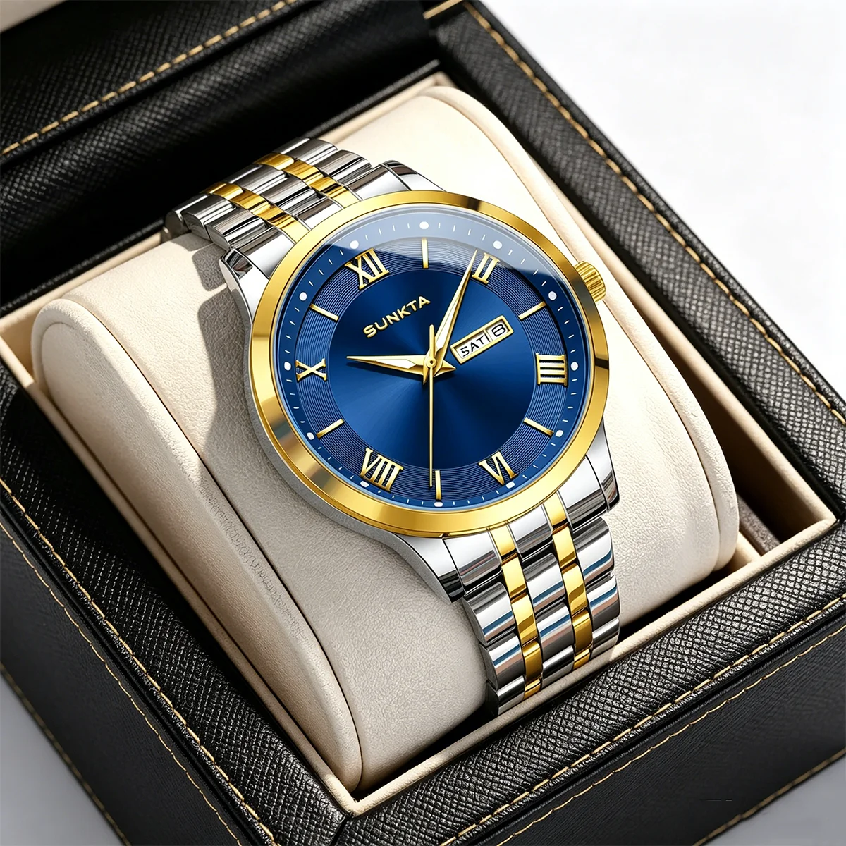 

SUNKTA Blue Men's Watches Waterproof Calendar Night Light Fashion Mens Watches Wrist Luxury Quartz Roman Numeral Reloj Hombre
