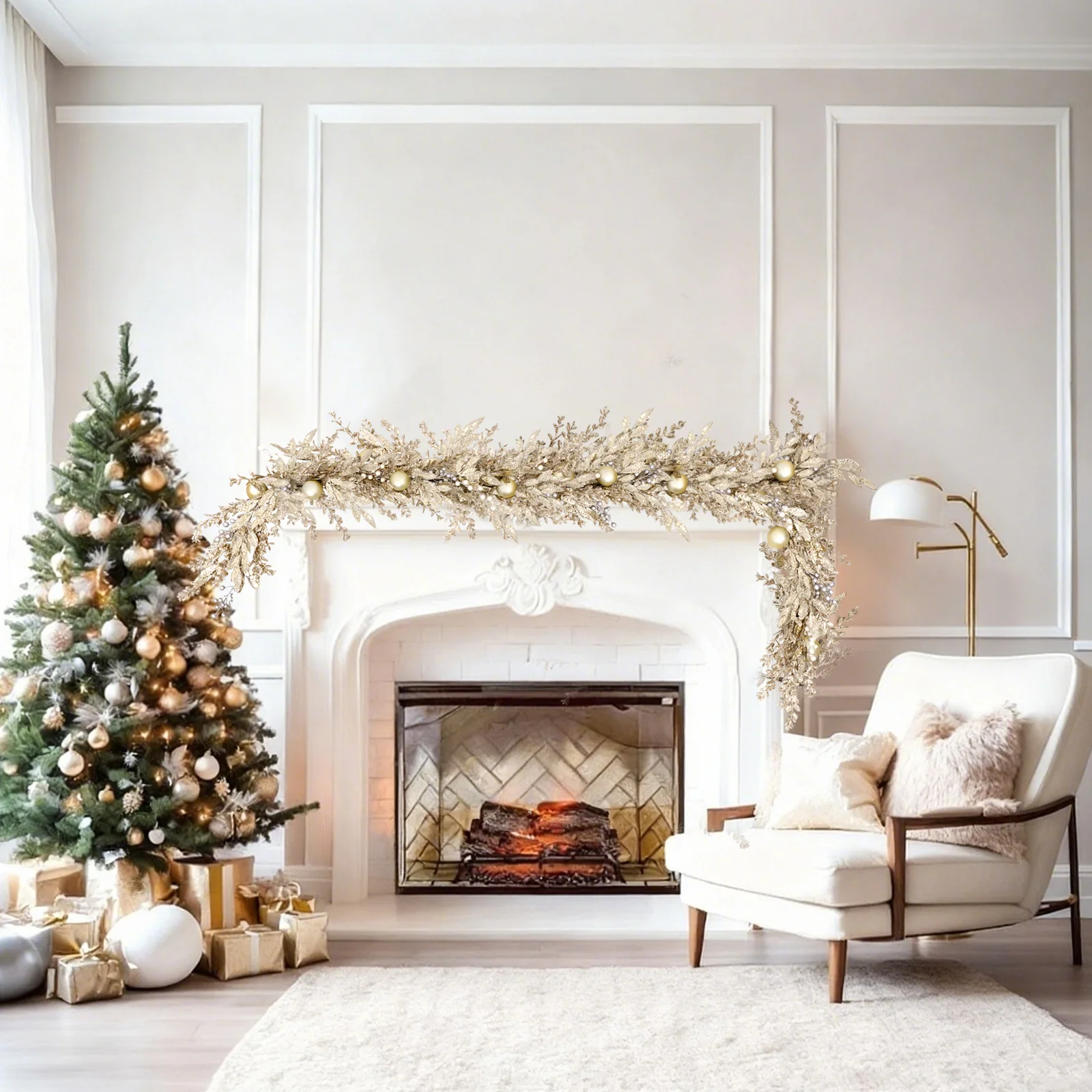 

2025 New Battery Operated 9FT Golden Garland 100 LED Lights for Easy Indoor/Outdoor Holiday Decor on Staircase, Mantel & Doorway