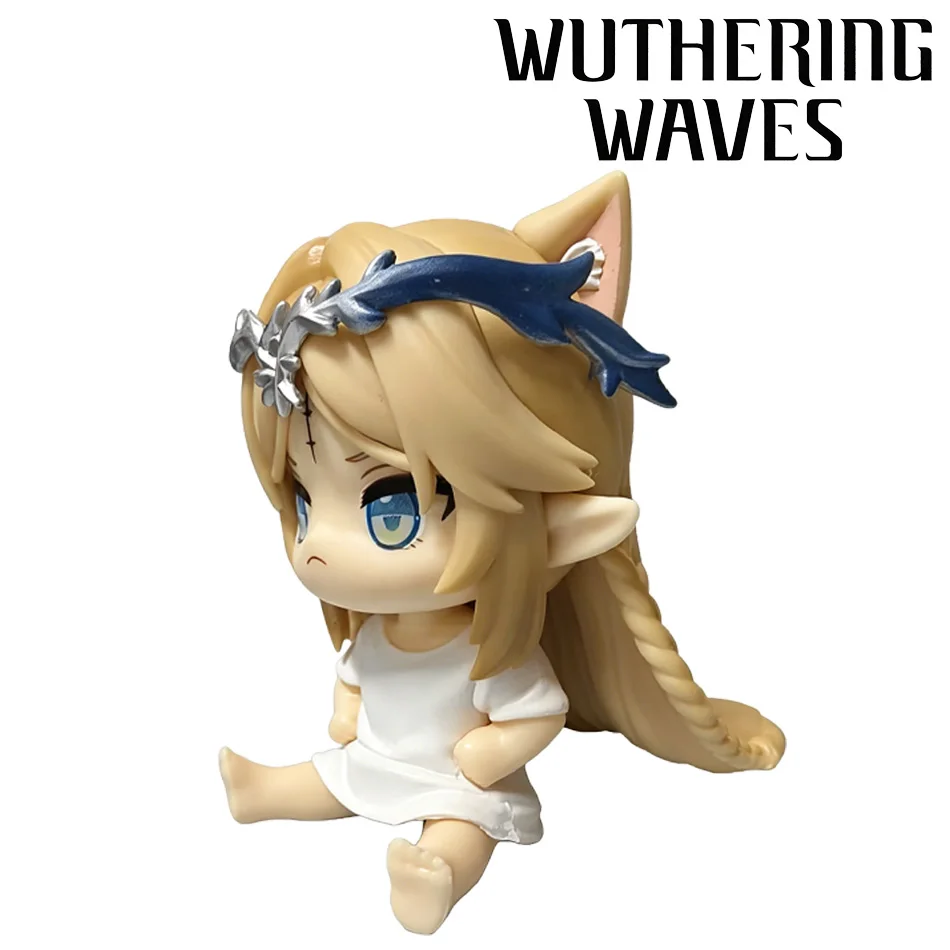 Cartethyia Wuthering Waves Chibi Figure White Pajama Cat Ear Sitting Anime PVC Figurine Desktop Collectible Gift