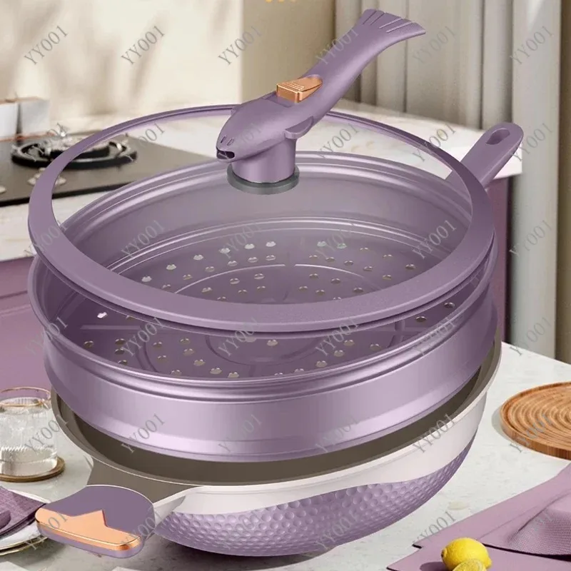 Two-Color Titanium Non-Stick Wok Micro-Pressure Cooking Pot for Gas & Induction Cooker