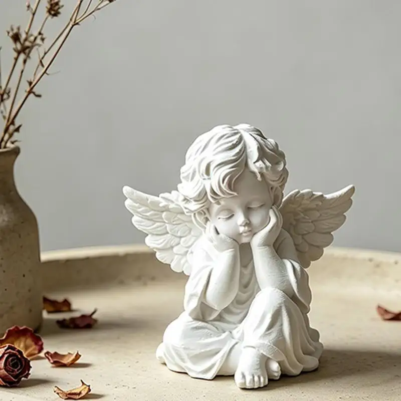 3D Printing White Cherub Angel Statue With Exquisite Carved Wings And Matte Finish For Home Desk Shelf Bedroom Decor Gift