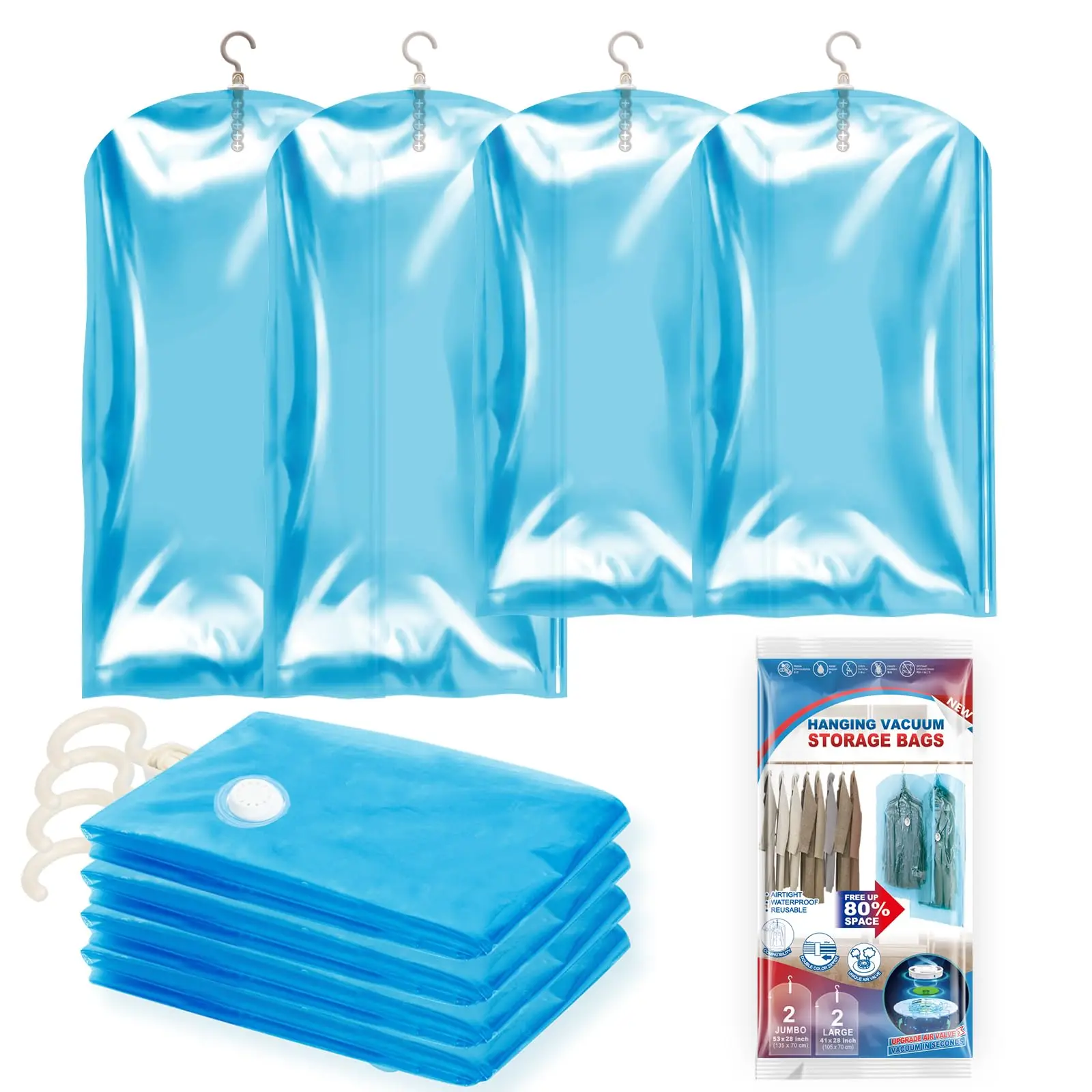 

TAILI Hanging Vacuum Storage Bags, 4 Pack Vacuum Sealed Bags for Clothing Coats Jackets Space Saver Bags