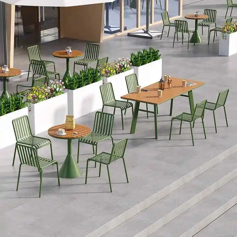

Milk tea shop cafe bar outdoor table and chair combination outdoor barbecue terrace garden plastic wood table and chair