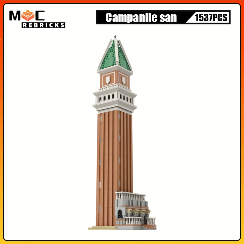 MOC Famous Urban Street View Campanile San Marco Microscale Architecture DIY Technology Building Blocks Model Kid's Bricks Toys