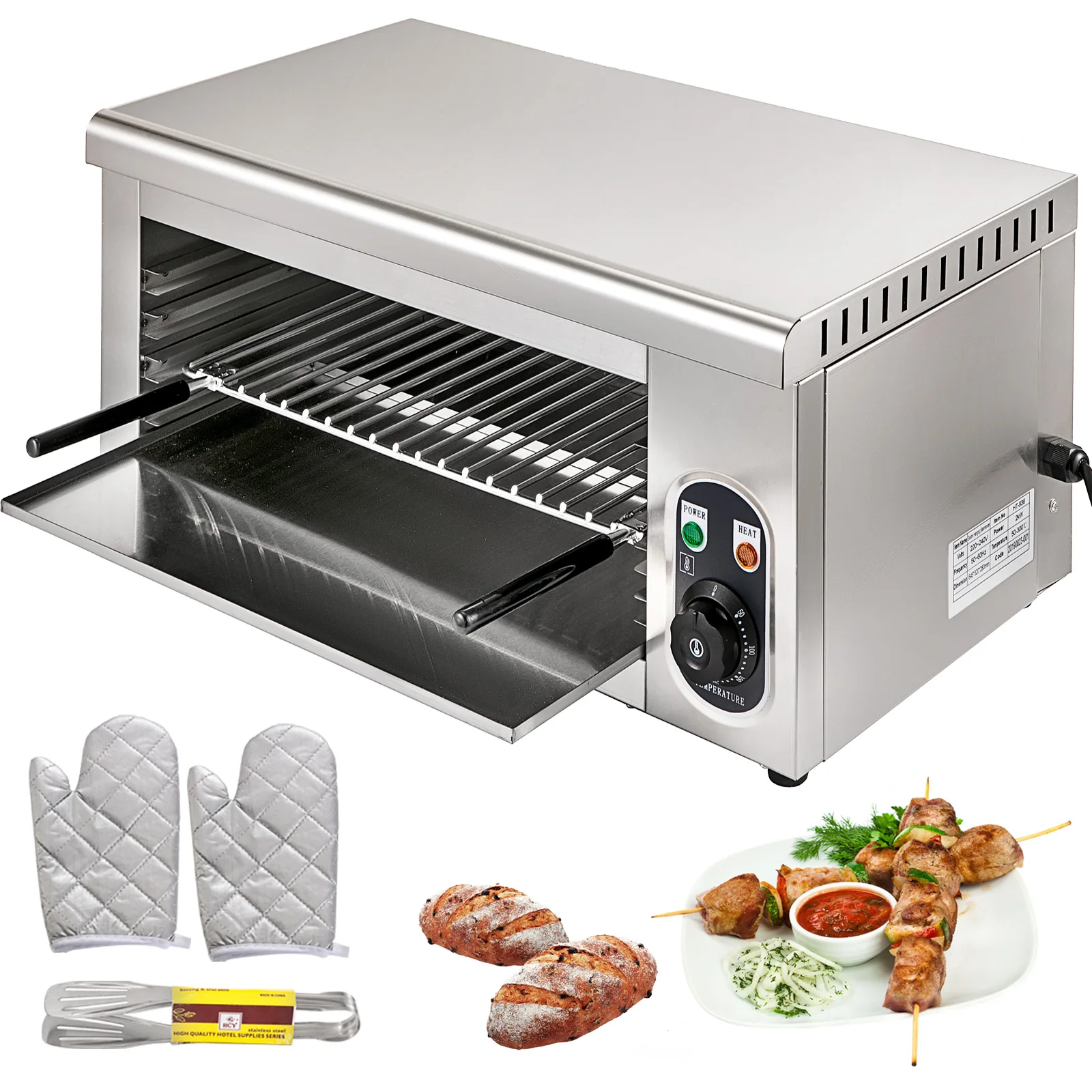 VEVOR Salamander Broiler 24Inch Electric Cheesemelter 2000W Adjustable Grid Salamander Oven Stainless Steel 50-300℃ For Home