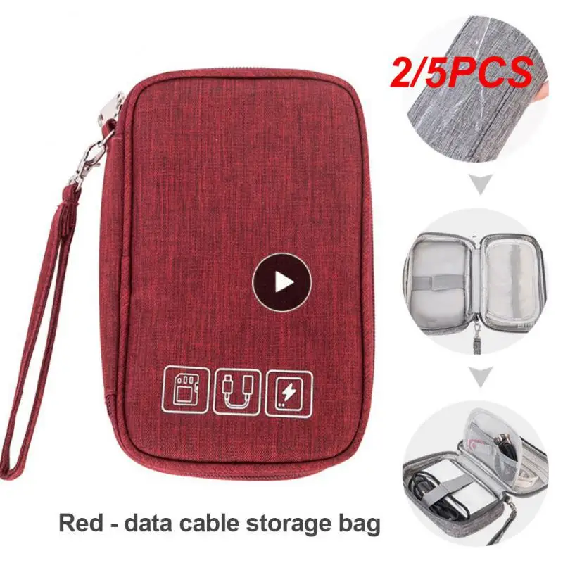 2/5PCS Portable Cable Digital Storage Bags Organizer USB Gadgets Wires Charger Power Battery Zipper Cosmetic Bag Case