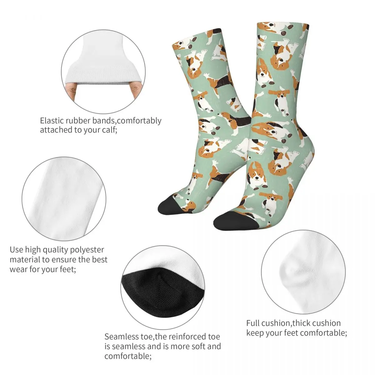 Beagle Scatter Mint Socks Harajuku High Quality Stockings All Season Long Socks Accessories for Unisex Christmas Gifts