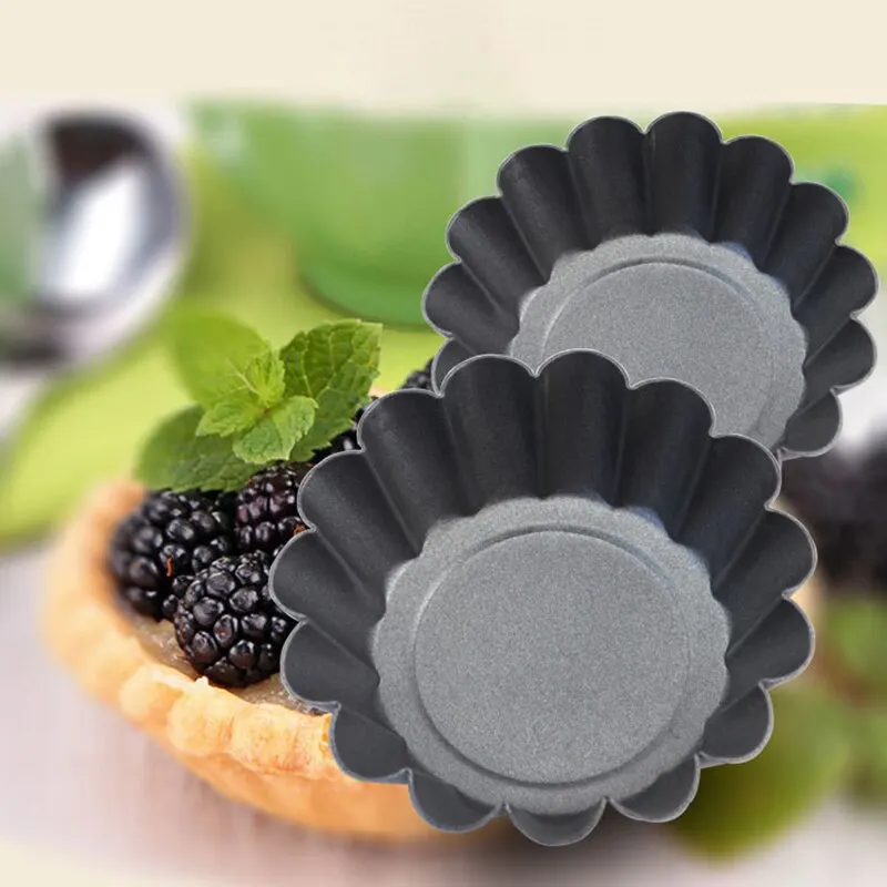 12pcs Non-stick Carbon Steel Mini Egg Tart Pans Reusable Cupcake Mold Flower Cup Cake Mold Muffin Baking Cup Mold