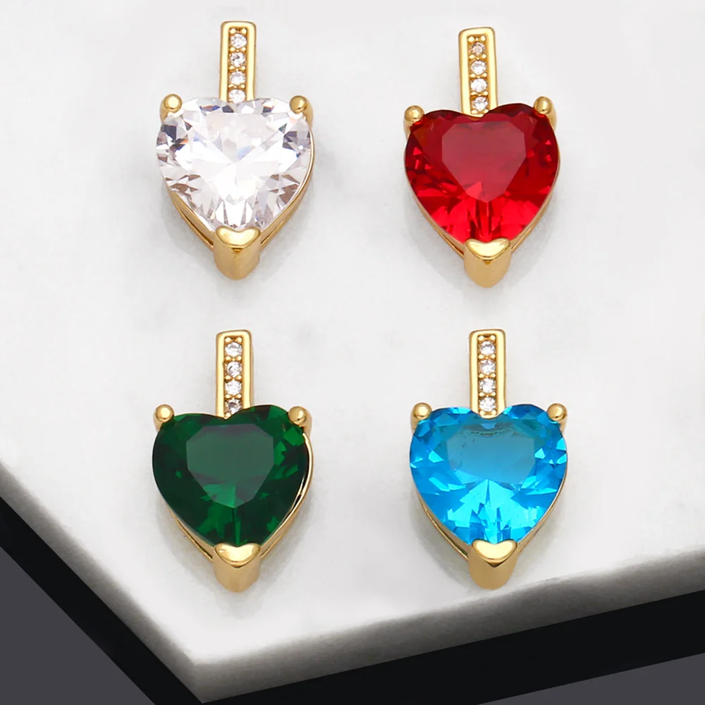 OCESRIO Trendy Multiple Color Crystal Heart Pendant Copper Gold Plated CZ Jewelry Making Supplies Wholesale Bulk pdta833