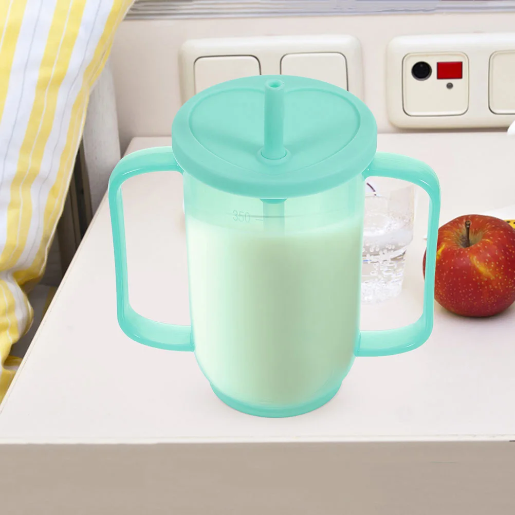 

2Pcs Elderly Care Sippy Cups Spill Proof Straw Feeding Cup Ergonomic Non Slip Handle Bedridden Patient Adult Drinking Cup