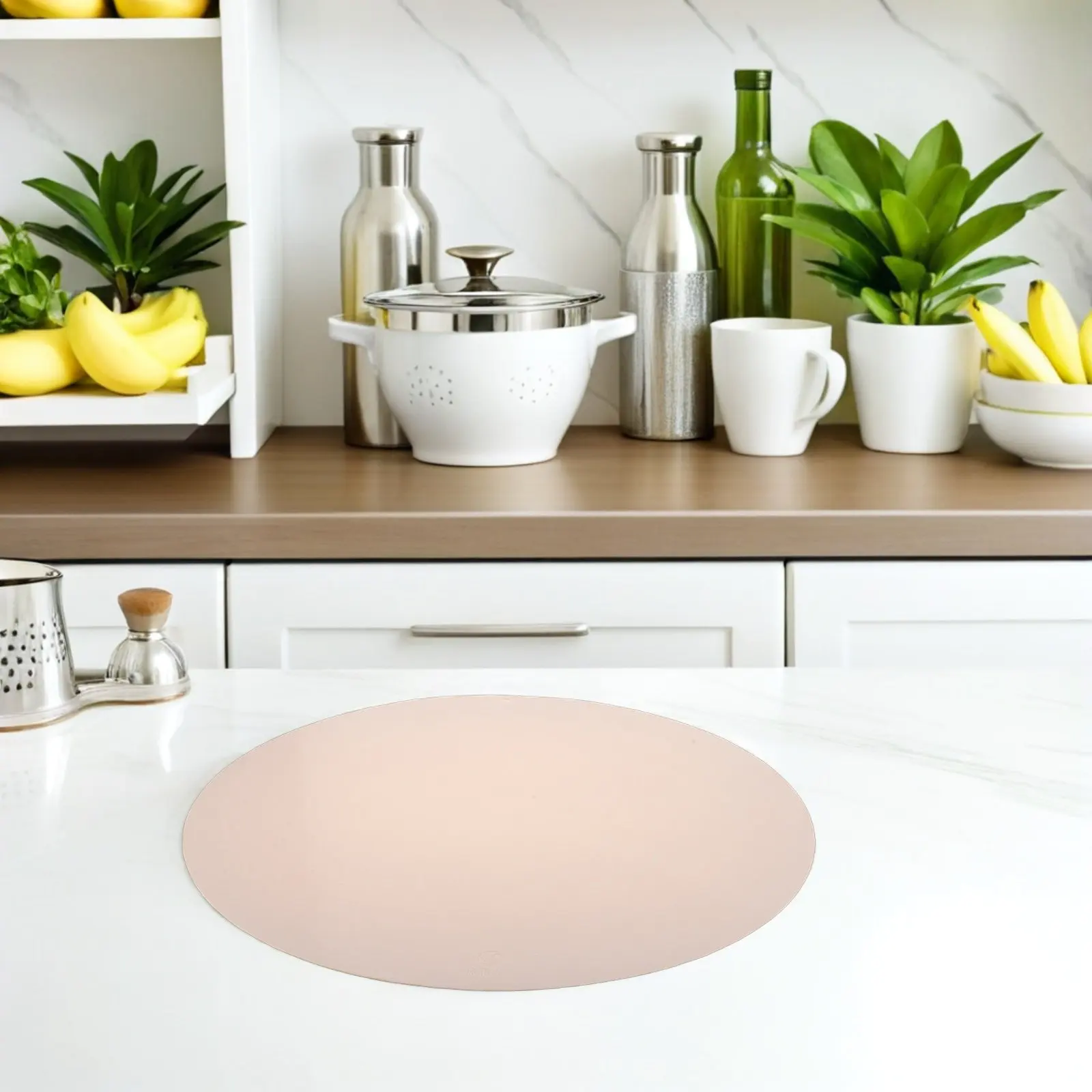Silicone Round Cutting Board Mat Non Slip Kitchen Counter Stabilizer Beige 18 Inch Shock Absorbing Noise Reduction Pad