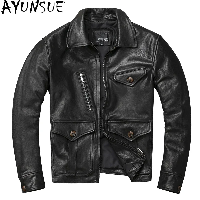 

AYUNSUE 2025 Genuine Leather Jacket Men Vintage Sheepskin Coat for Men Spring Autumn Motorcycle Jacket Short Slim 1931 KJ4727