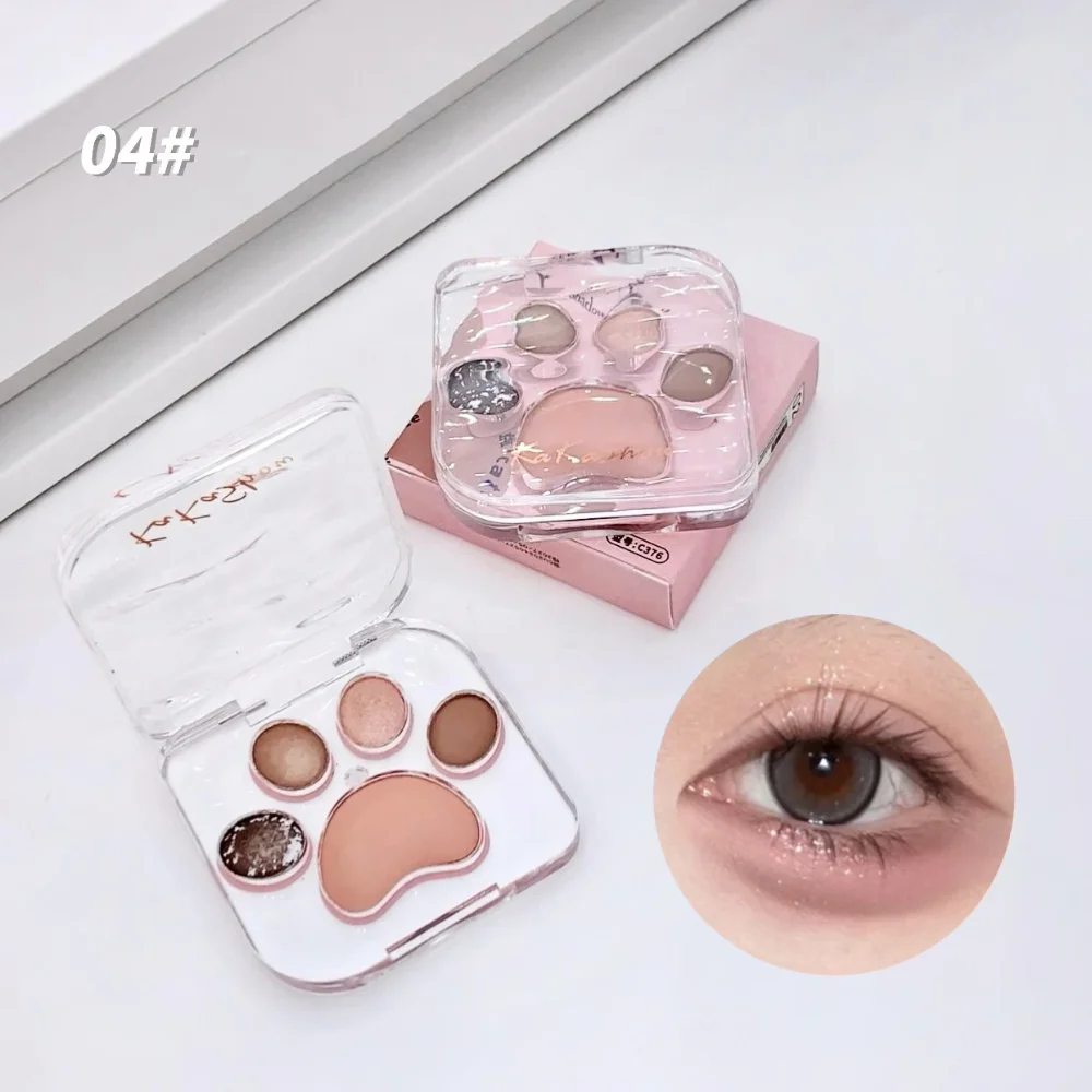 5 Colors Cat Claw Eyeshadow Palette Cute Eye Makeup Palette Long Lasting Glitter Rose Blush Eye Shadows Korean Women Cosmetics