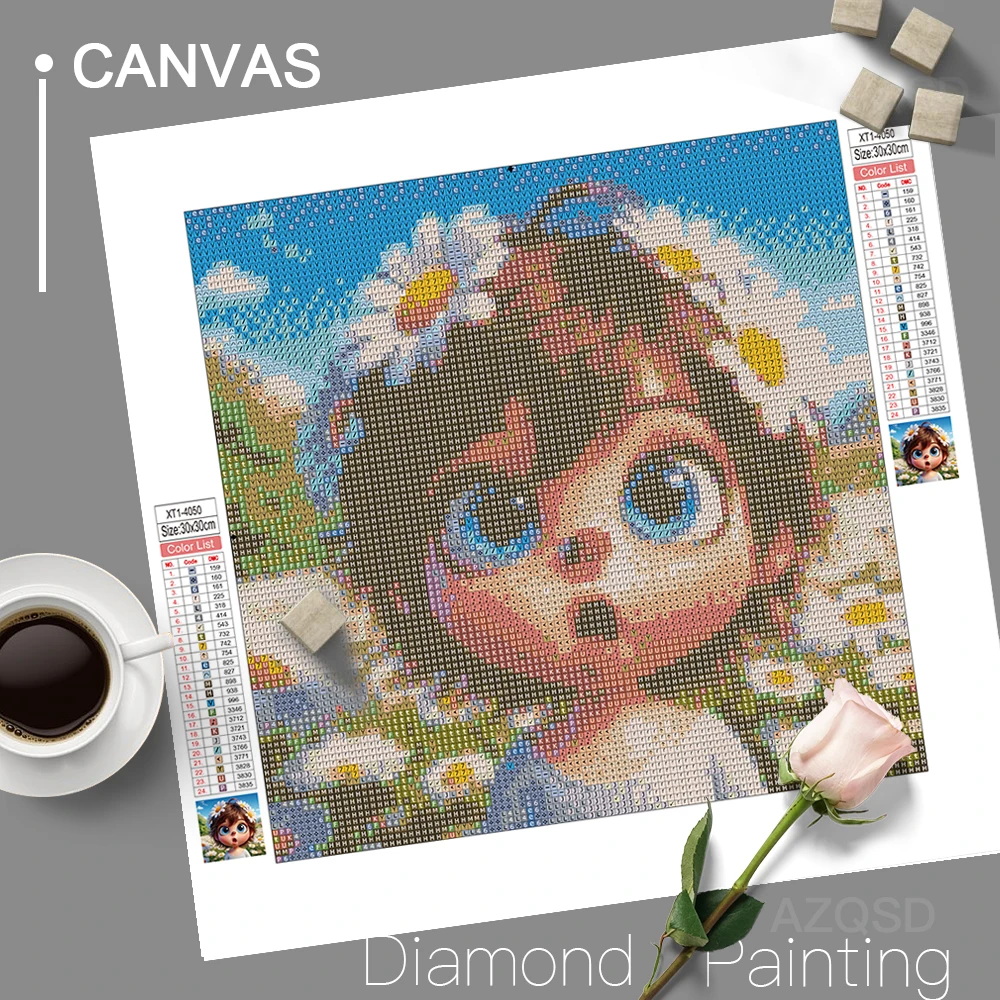 AZQSD Diamond Painting Girl Butterfly Portrait Cross Stitch Flower Embroidery Figure Mosaic Full Square/Round Drill Gift