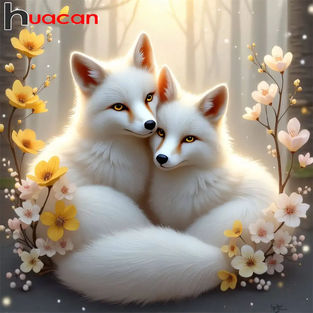 HUACAN 5D DIY الماس اللوحة الثعلب الحيوان كامل مربع جولة الحفر الماس الفسيفساء مجموعة كاملة اللوحات الزخرفية الغابات