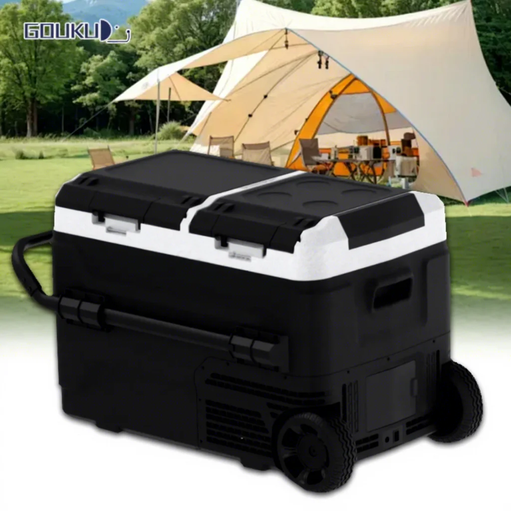 Factory Dual-Zone Electric Cooler Boxes Camping Mini Fridge DC AC 12v Removable Battery  Car Refrigerators With Power Bank