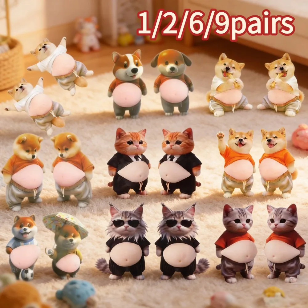 3D Shiba Inu Dog Belly Sticker Cute Puppy Wearing Orange Outfit With Soft Pink Background Kawaii Cat Belly Sticker 1-9pairs