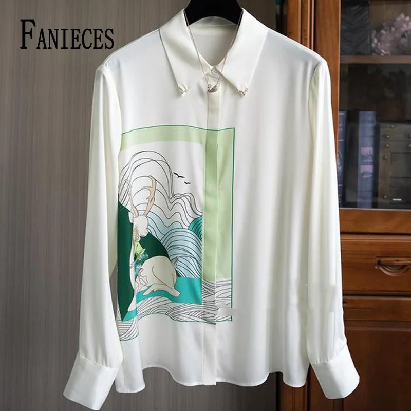 

FANIECES shirts & blouses Elegant Office Lady Shirt Luxury Print Spring Long Sleeve Chiffon Shirt Women blusas elegante feminina