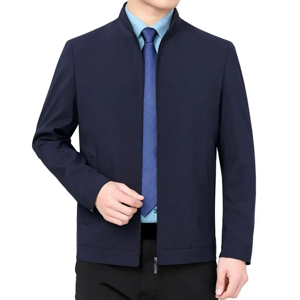 Men Clothing Stylish Men's Lapel Collar Business Jacket Slim Fit Solid Color Long Sleeve Zipper Cardigan A Outerwear Men