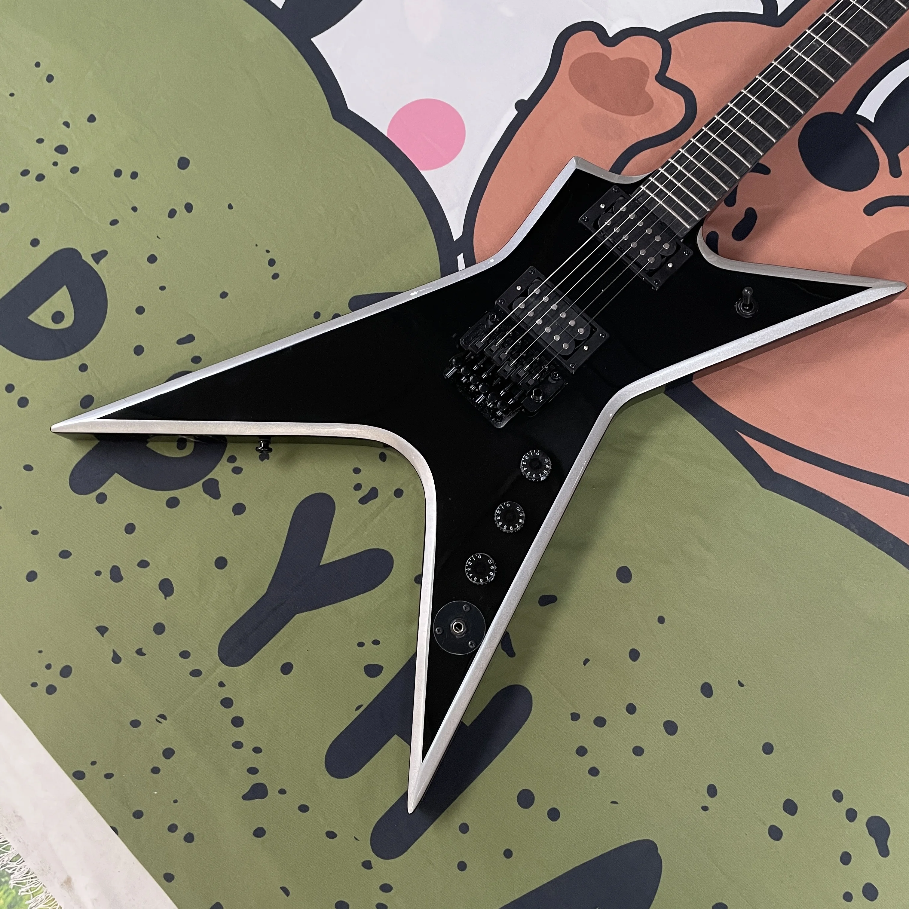 Black Glossy Finish Six-String Electric Guitar, Mahogany Body Guitar, 22-Fret Dual-Coil Pickup Electric Guitar