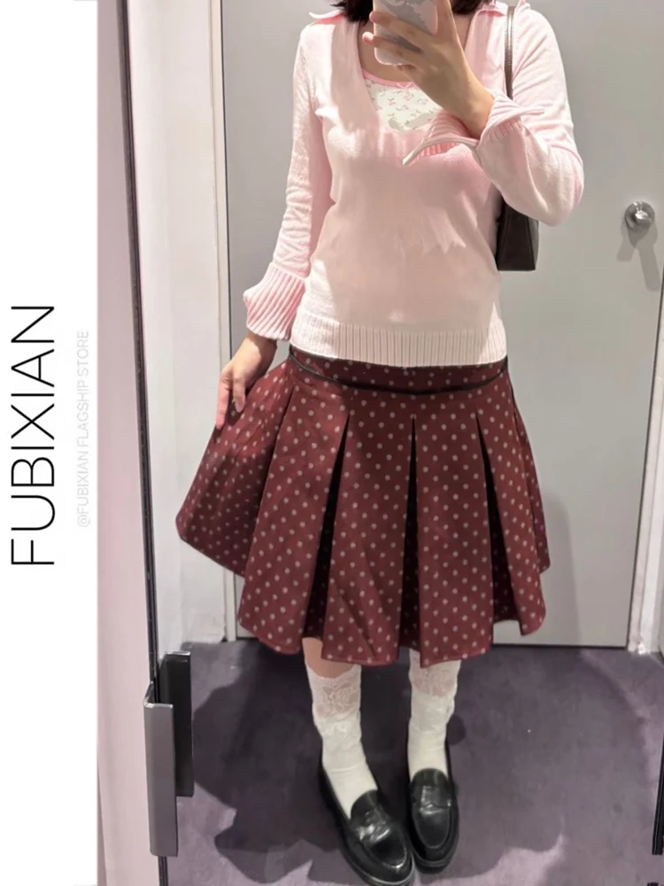 

Ретро-юбка А-силуэта в красный горошек для женщин, осенне-зимняя новинка, стройнящая миди-юбка, классическая юбка средней длины