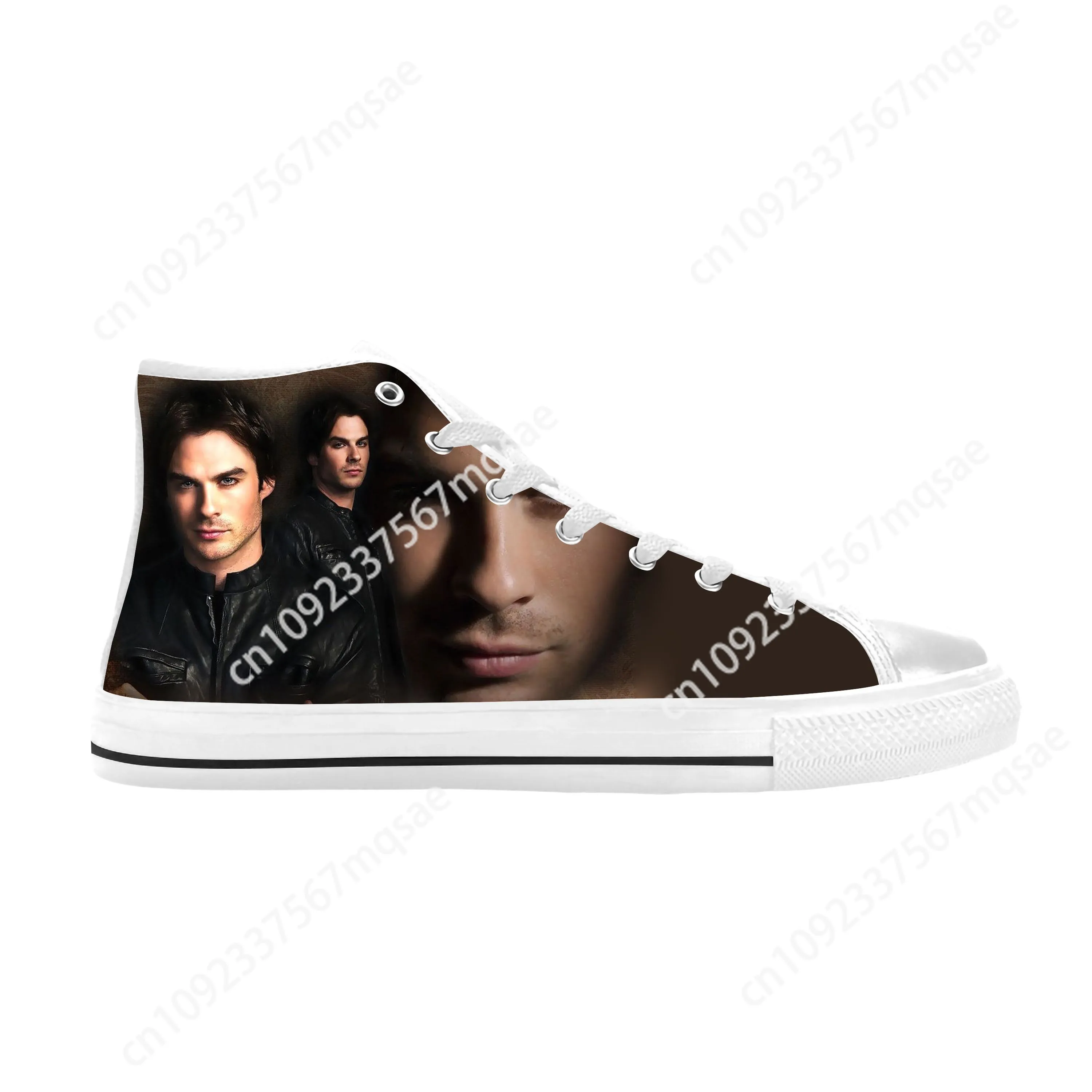 Hot The Vampire Diaries Damon Salvatore Cool High Top Sneakers Mens Womens Teenager Canvas Sneaker Casual Shoes Custom Shoe