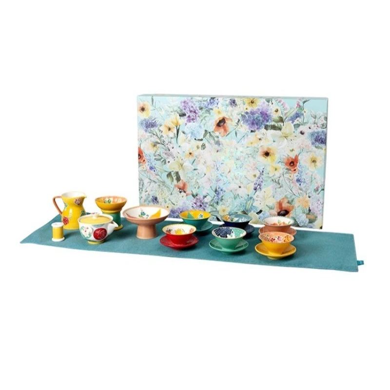 

Type underglaze hand-painted tea set household living room ceramic light luxury gift box office housewarming