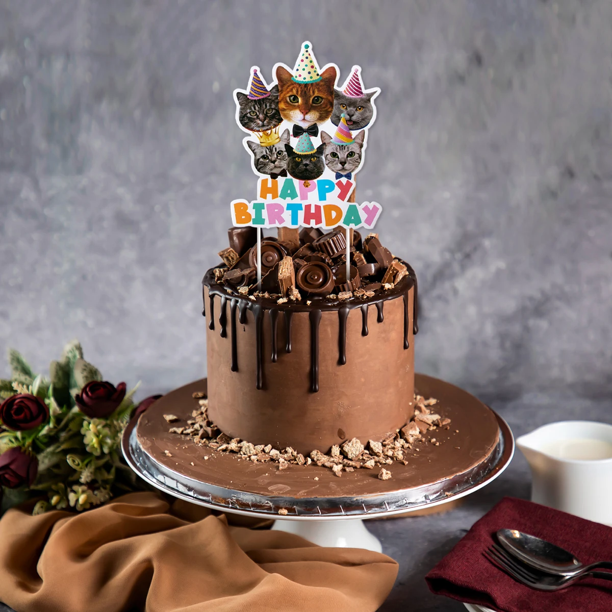 Cat Theme Birthday Party Disposable Tableware Paper Plate Cup Cake Topper Kids Birthday Party DIY Aarrangement Supplies