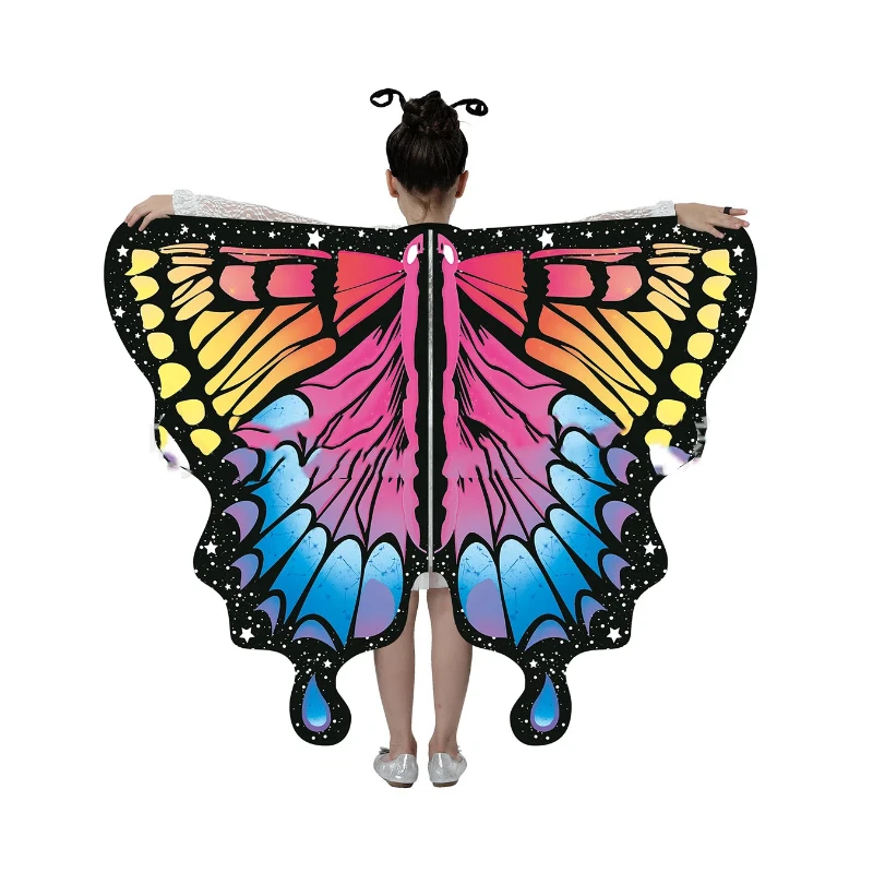 Butterfly Wings Costume Girl Fairy Dress Up Halloween Party Kids Cape Shawl Rainbow Monarch Nymph Pixie Scarf Stage Show New