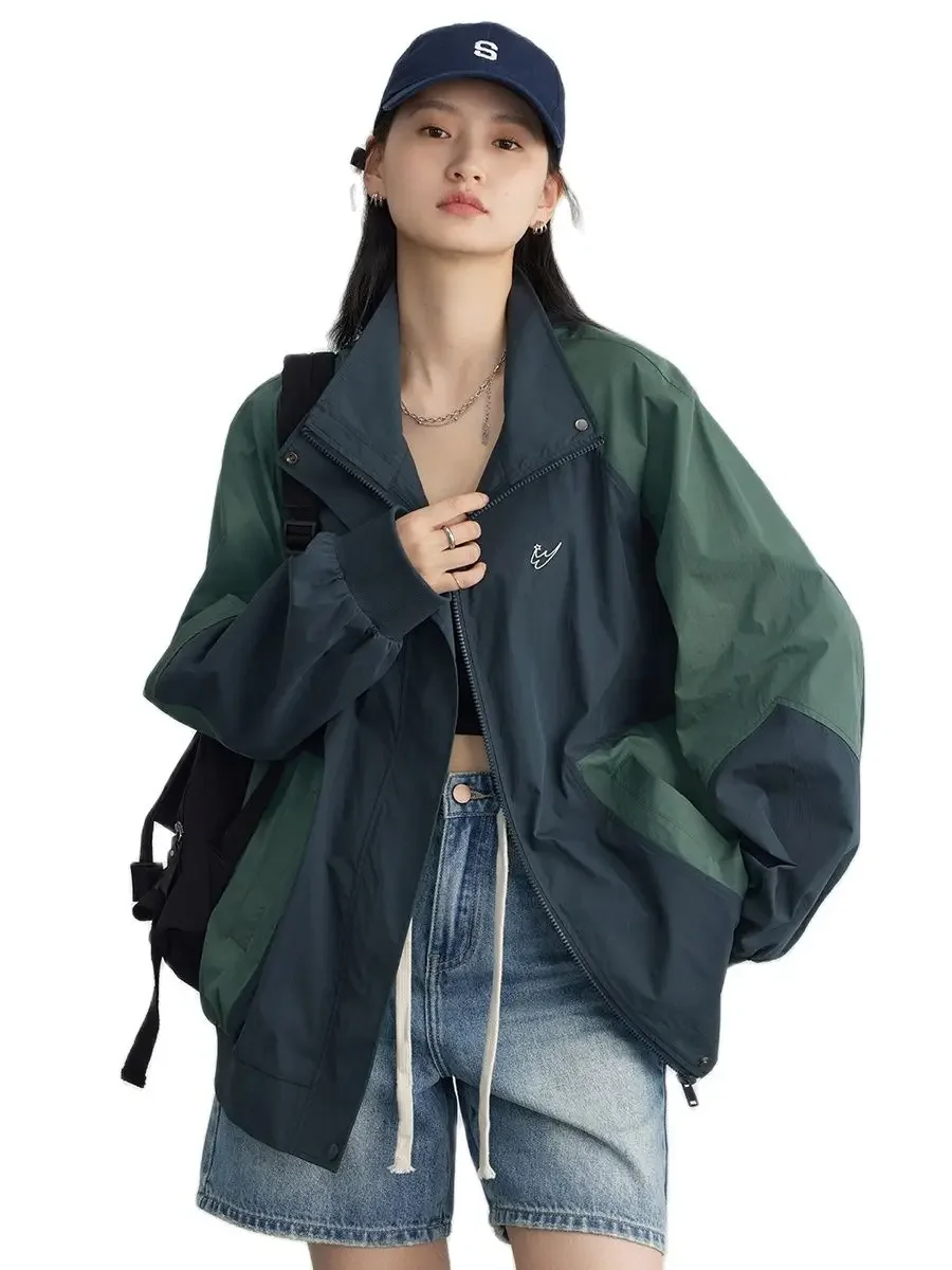 CHIC VEN Women\'s Jacket New Vintage Contrast Color Raglan Sleeve Outerwear Sunscreen Loose Female Coats Spring Summer 2023