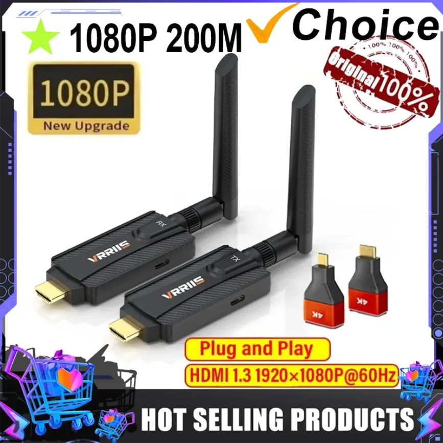 

Беспроводной комплект для передачи видео 200M 5G 1080P с поддержкой HDMI: передатчик и приемник, адаптер-донгл для ТВ-приставки, монитора, ПК