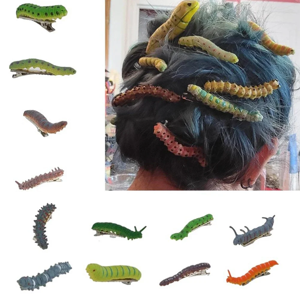 

6pcs Spooky Caterpillar Hair Clips Durable Plastic For Halloween Prank Parties No Batteries Required
