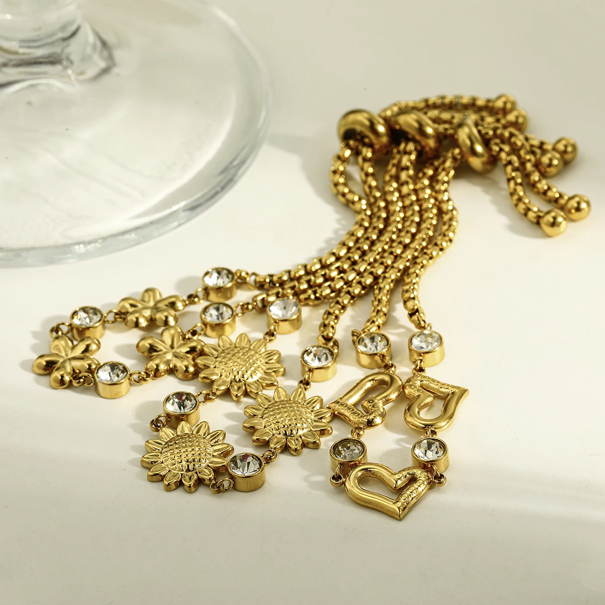 

Luxury Women's Chain Bracelet Stainless Steel With Shiny Rhinestone 18k Gold Plated Adjustable Bracelets Wedding Party Jewelry