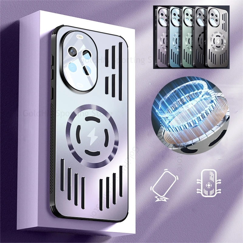 

For Huawei Nova 14 Ultra Cooling Heat Dissipation HD Lens Film Protector Case Nova 14 13 12 11 Pro Magnetic Metal Hollow Cover