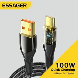 Essager USB C 타입 케이블 PD 100W 고속 충전 와이어, 데이터 코드, 화웨이 P50 P40, 삼성 아너 원플러스 포코 F3 용, 7A